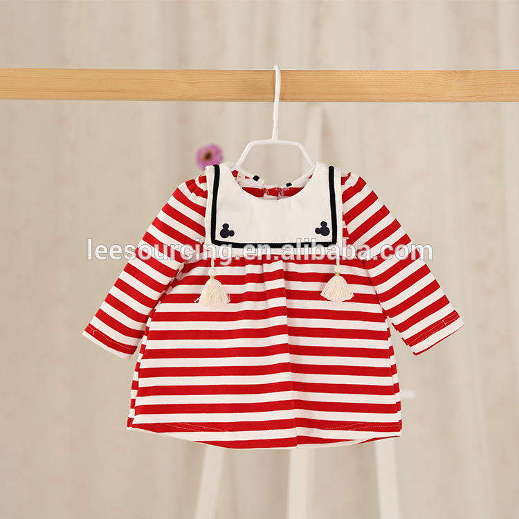 Wholesale long sleeve striped casual girls beautiful baby dresses