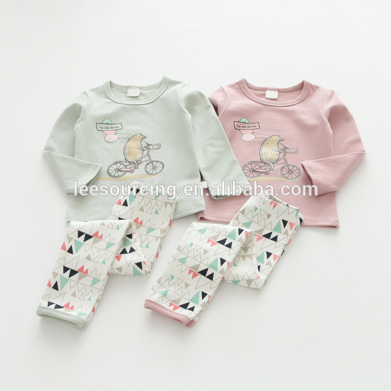 Casual style soft printing two pieces set cotton girl pajamas