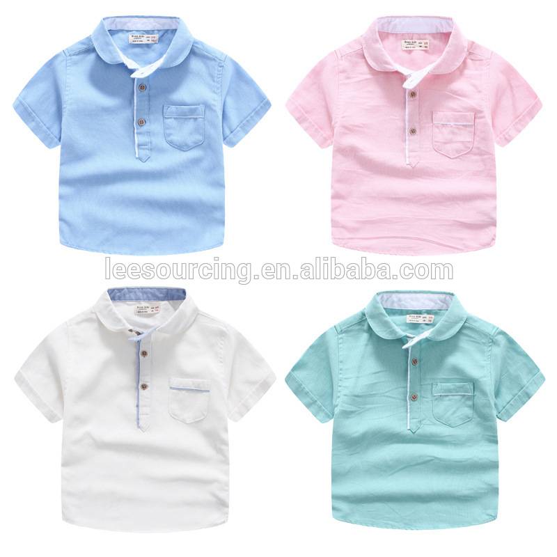 Summer solid color with pocket tops boys casual shirt