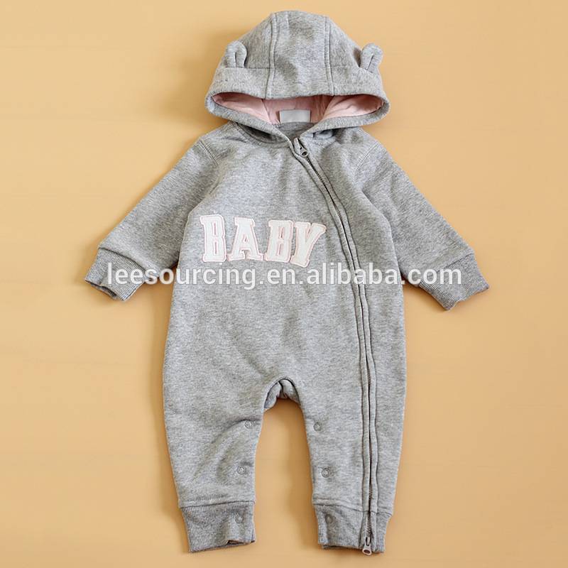 Casual style zip with hood baby rompers keep warm baby bodysuits for winter