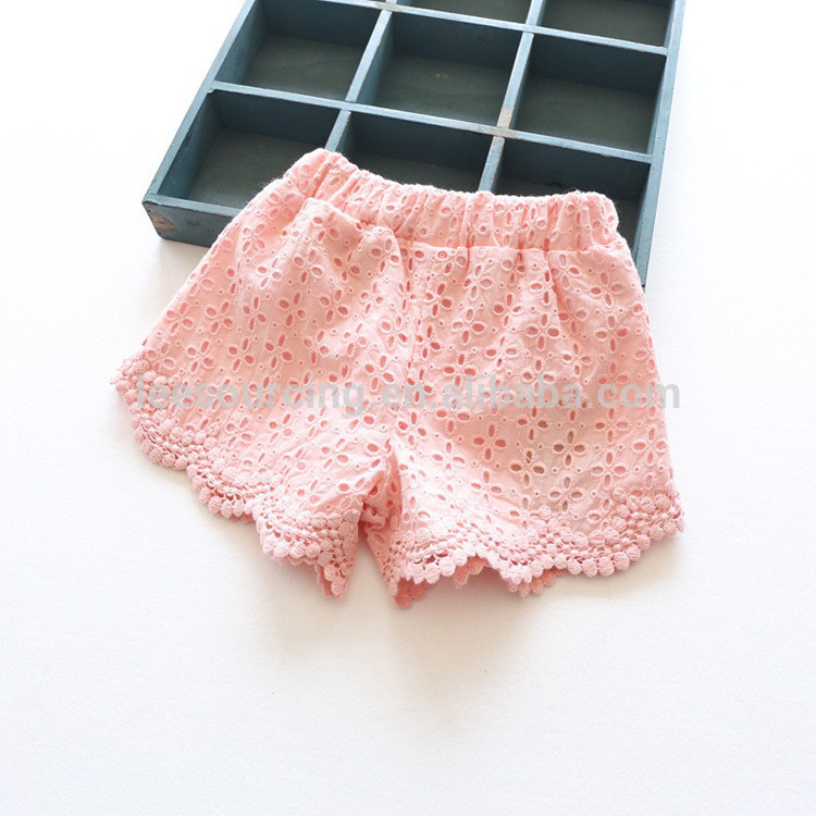 Ny smukt mønster Baby Girl Lace shorts Engros Cotton Kids Beach bukser