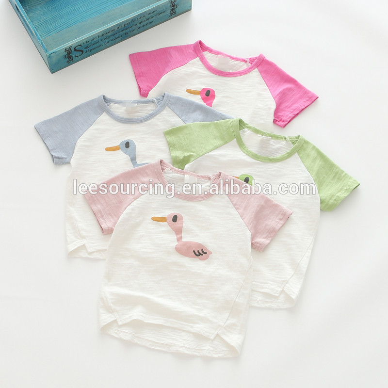 Summer soft cotton raglan short sleeve animal printing t-shirt for girl