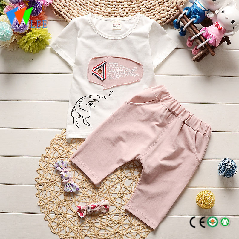 kasual set pakaian musim panas 100% kapas bayi saman bayi kanak-kanak itu dicetak dan applique indah