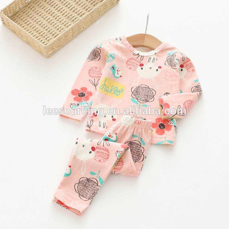 Autumn new style animal and flower printing cotton soft girl pajamas