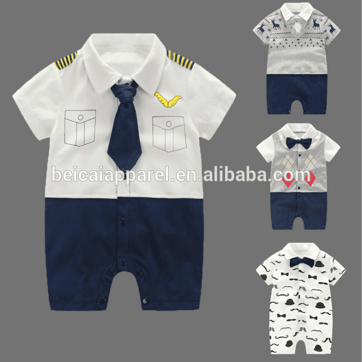 Lato dla dzieci z krótkim rękawem Navy Baby Boy Cotton Romper Odzież Hurtownie Wspinaczkowe