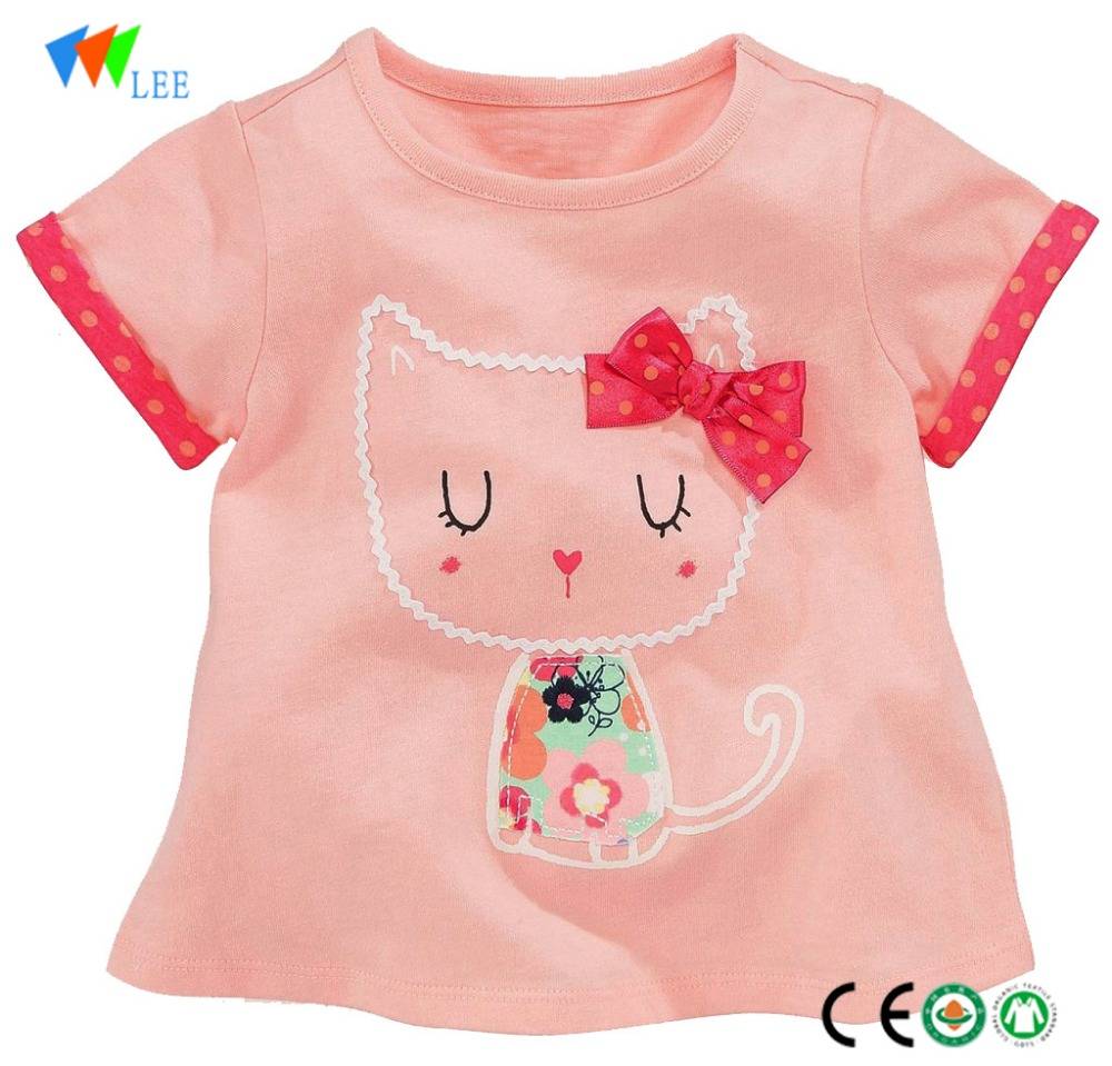 new style pink carton short sleeve cotton kids girl cartoon t-shirts wholesale