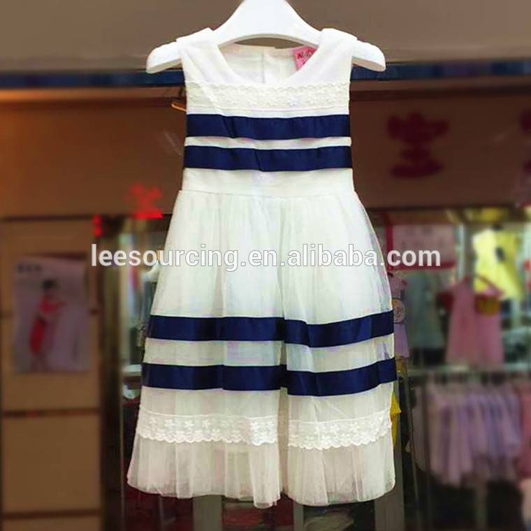 New Model Lato rękawów Stripe Dzieci Dziewczyna Mesh Vest Dress
