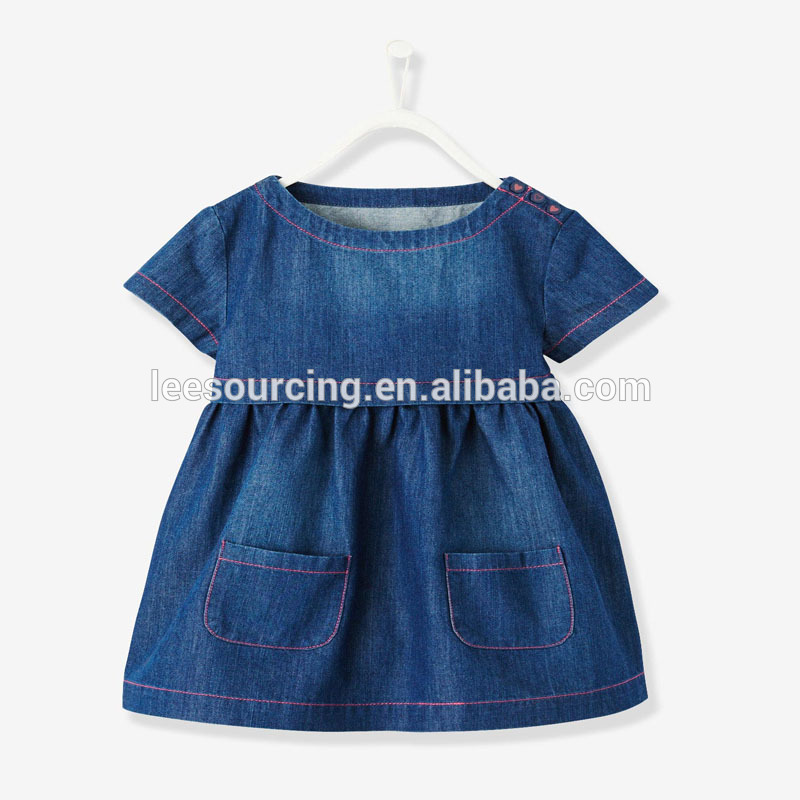 Ny mode kortærmet denim sommer børn baby pige kjole