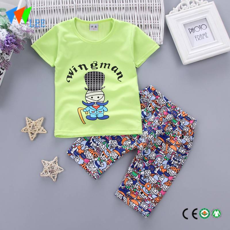 100%cotton baby boy's casual babies clothing sets summer printed wingman