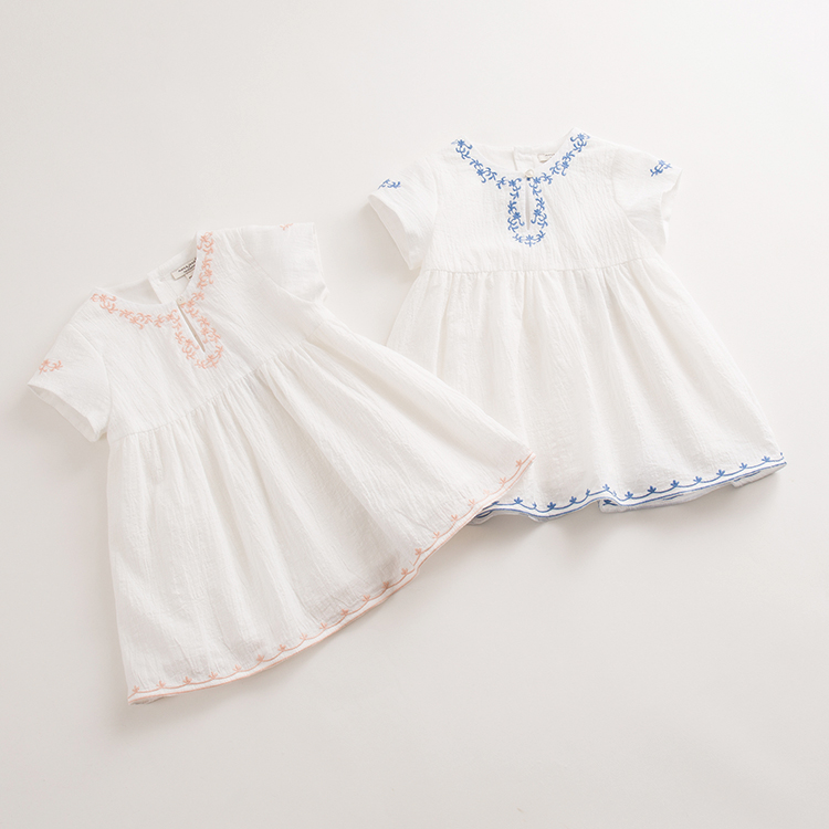 summer flower baby girls cotton dress short sleevesimple design dot princess dress