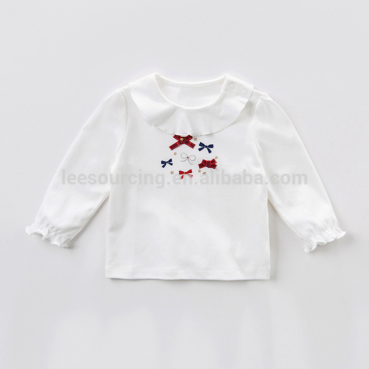 Wholesale 100% Cotton Lace Trim Kids T-shirt for Girls Top Clothes