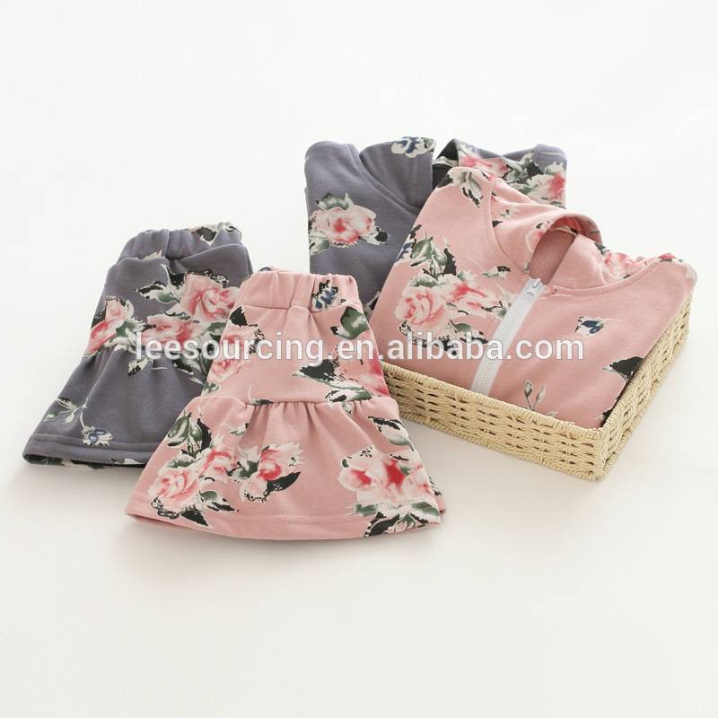 Spring casual style full flower printing cotton girls clothing sets