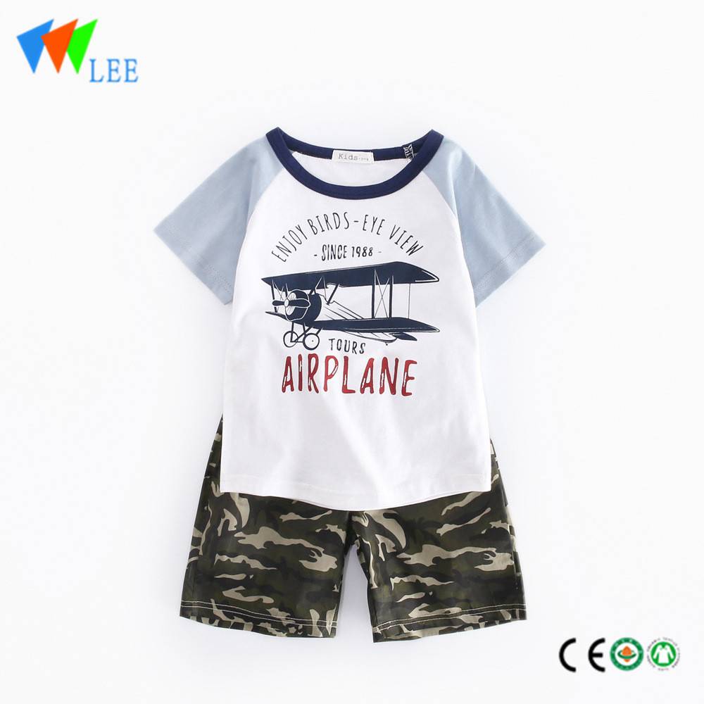 100 %면 아기 옷 세트 T 셔츠 정장 여름 짧은 소매와 반바지 인쇄 비행기