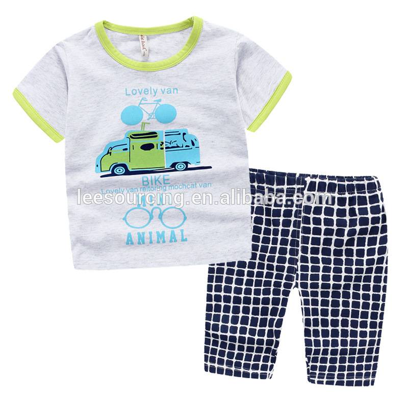Wholesale cotton printing tops and plaid shorts baby boy clothes summer