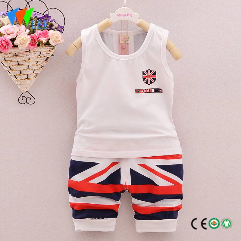100%cotton babies suit baby boy's casual summer clothing sets vest and short printed