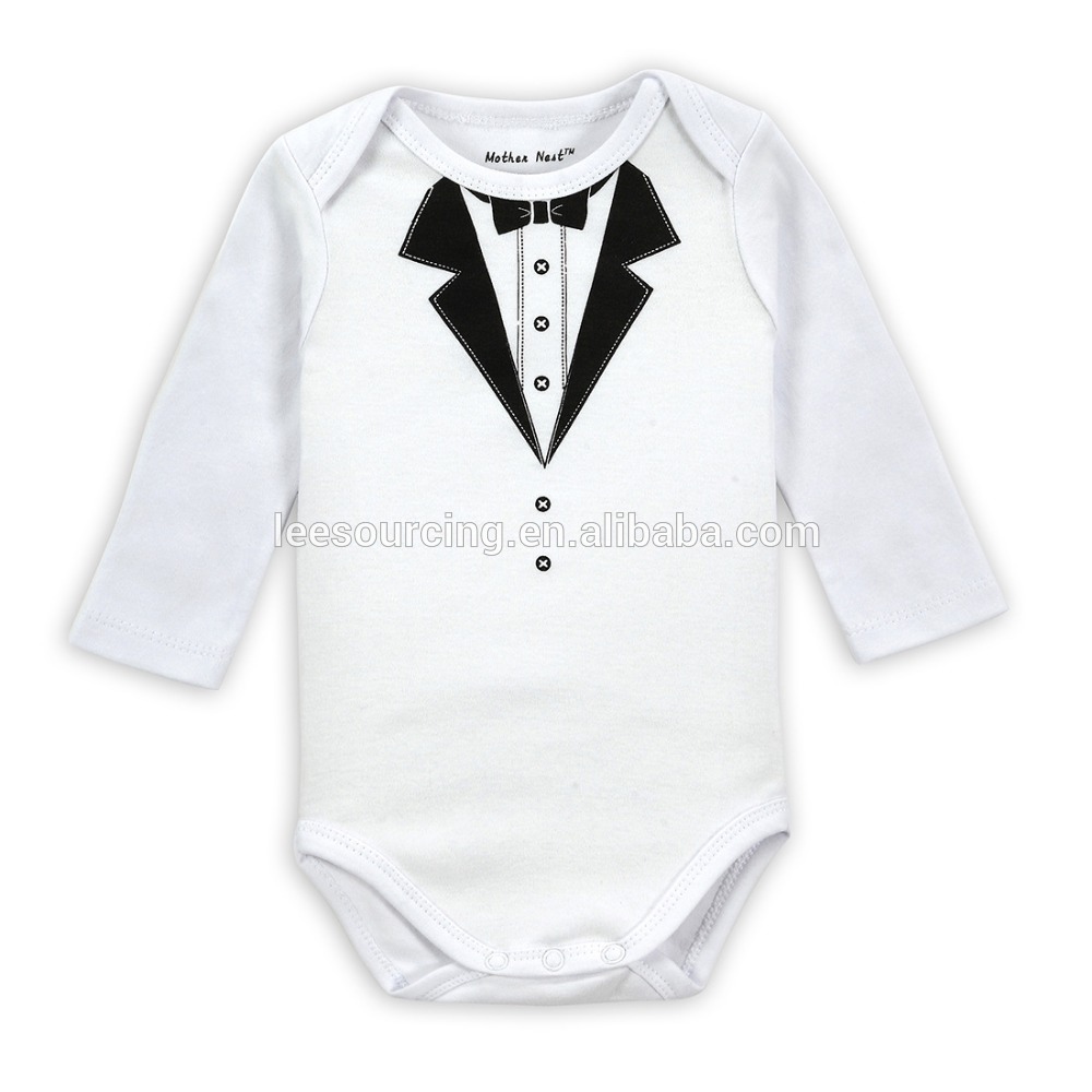OEM Logo 100% Katoen White Baby Boy Rompers Baby lang mou jumpsuit bodysuit Pasgebore Slaap Gown