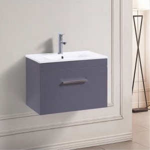 Modern Floating  Grey Single Sink  Wall Cabinet Freestanding Vanity Unit with Soft Close Runner
