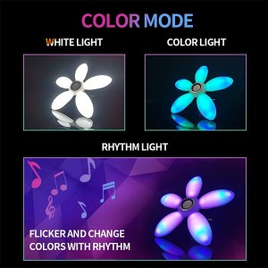 Modern 45 W 5 Leaf Fan LED Colorful Deformable Folding Blade Fan Remote Controller Night Lamp with Music Playing Bluetooth Speaker