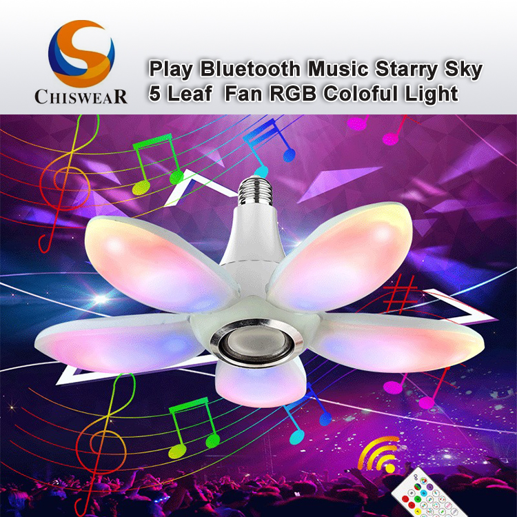 Modern 45 W 5 Leaf Fan LED Colorful Deformable Folding Blade Fan Remote Controller Night Lamp with Music Playing Bluetooth Speaker Featured Image