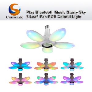 Modern 45 W 5 Leaf Fan LED Colorful Deformable Folding Blade Fan Remote Controller Night Lamp with Music Playing Bluetooth Speaker