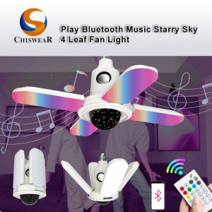 Fashion 50W 4 Leaf LED RGB Colorful and Starry Sky Deformable Folding Fan Night Lamp with Music Playing Bluetooth Speaker