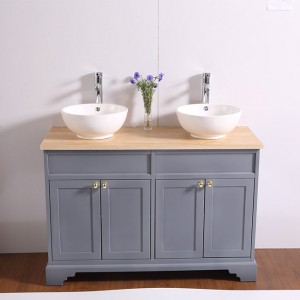 Retro Double Bowl  Sink Vanity Cabinet with 4 Matt Grey Painting Doors and Soft Close Hinges