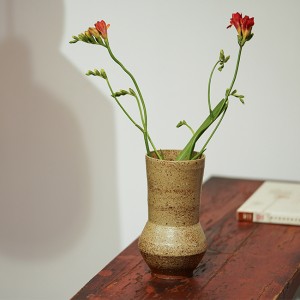 Home Decoration Rough Pottery Stoneware Flower Vessel Olive Green Japandi Style Designs