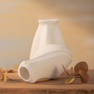 Tangent-shaped Art Creative White Flower Ceramic Vase