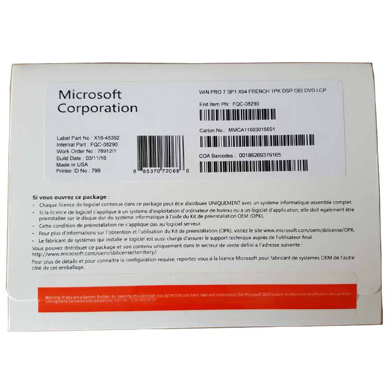 Hot Sale for Microsoft License Sticker - DVD Windows 7 Pro Pack 32/64bit OEM Product Key French Language – Newtown