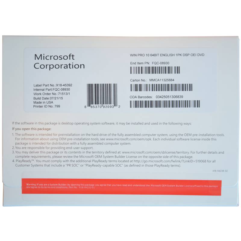 China Gold Supplier for Windows 10 License Cost - Microsoft Win 10 Pro 64bit English OEM Version  – Newtown