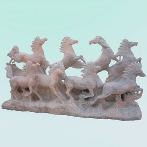 CC264 Limestone Eight Horse Sculpture