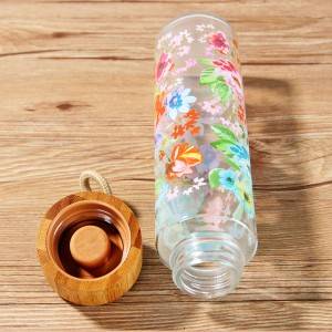 500ml customized  printing  water glass with wooden lid