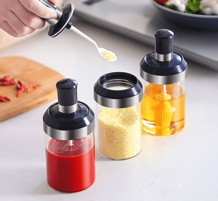 High Performance Glass Spray Lotion Bottle - Seasoning Bottles Condiment Jars with Spoon Glass Honey Jar with Dipper Oil Bottle with Brush Kitchen Pot 3pcs – Credible detail pictures