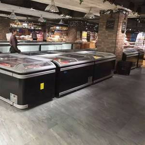 supermarket commercial sliding glass curved lid chest combined island freezer