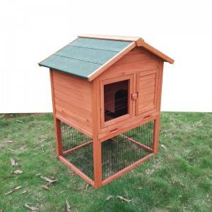 Design Farming with Asphalt Roof Rabbit Cage with Playpen Outdoor Rabbit House Weatherproof Solid Wood  EYR006