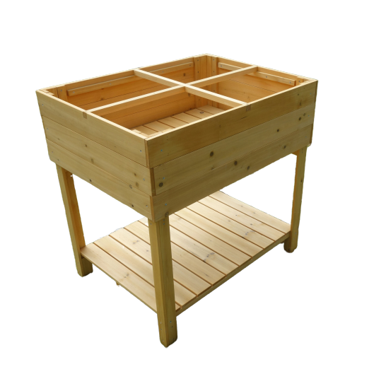 factory custom outdoor waterproof wooden flower pot plant grow garden raised bed potting bench table with shelf