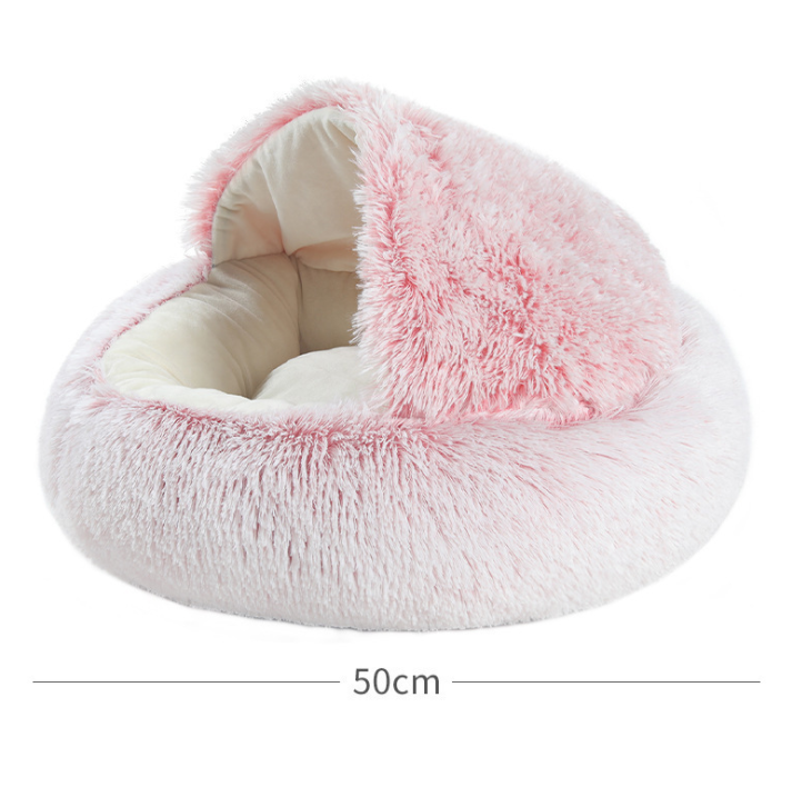 hamburger Pink Dog Bed with Blanket Attached Durable Round Dog Pillow Bed Nest Snooze Sleeping Pet Cushion Cats Small Medium