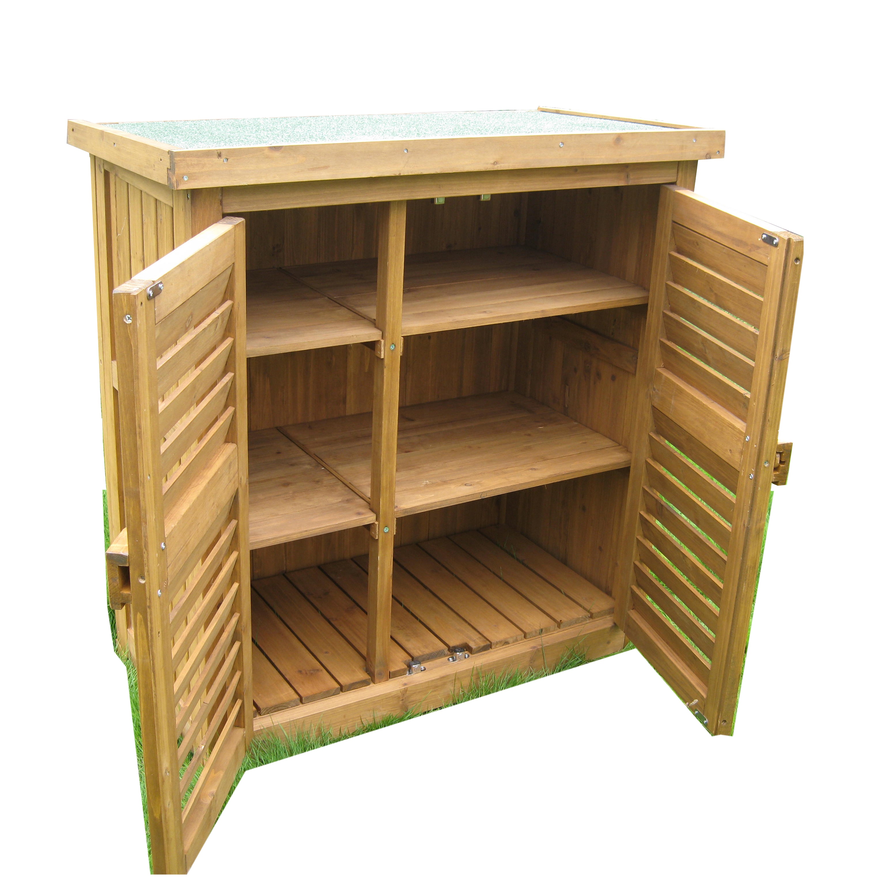 factory custom oem Waterproof Outdoor solid Garden Funiture Galvanized Roof Lockable Doors wood tool storage shed cabinet