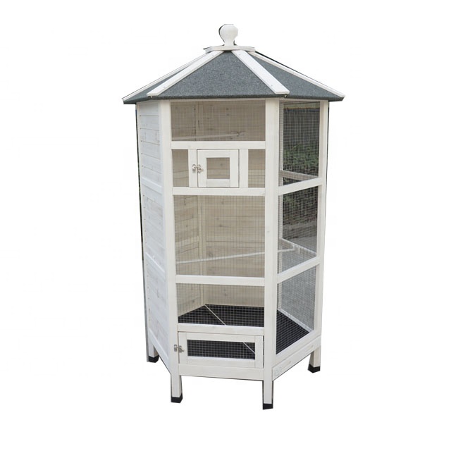 Factory Outdoor Aviary Cage Wood Vertical Play House Hexagonal Outdoor Aviary Flight covered roof wooden bird large parrot cage