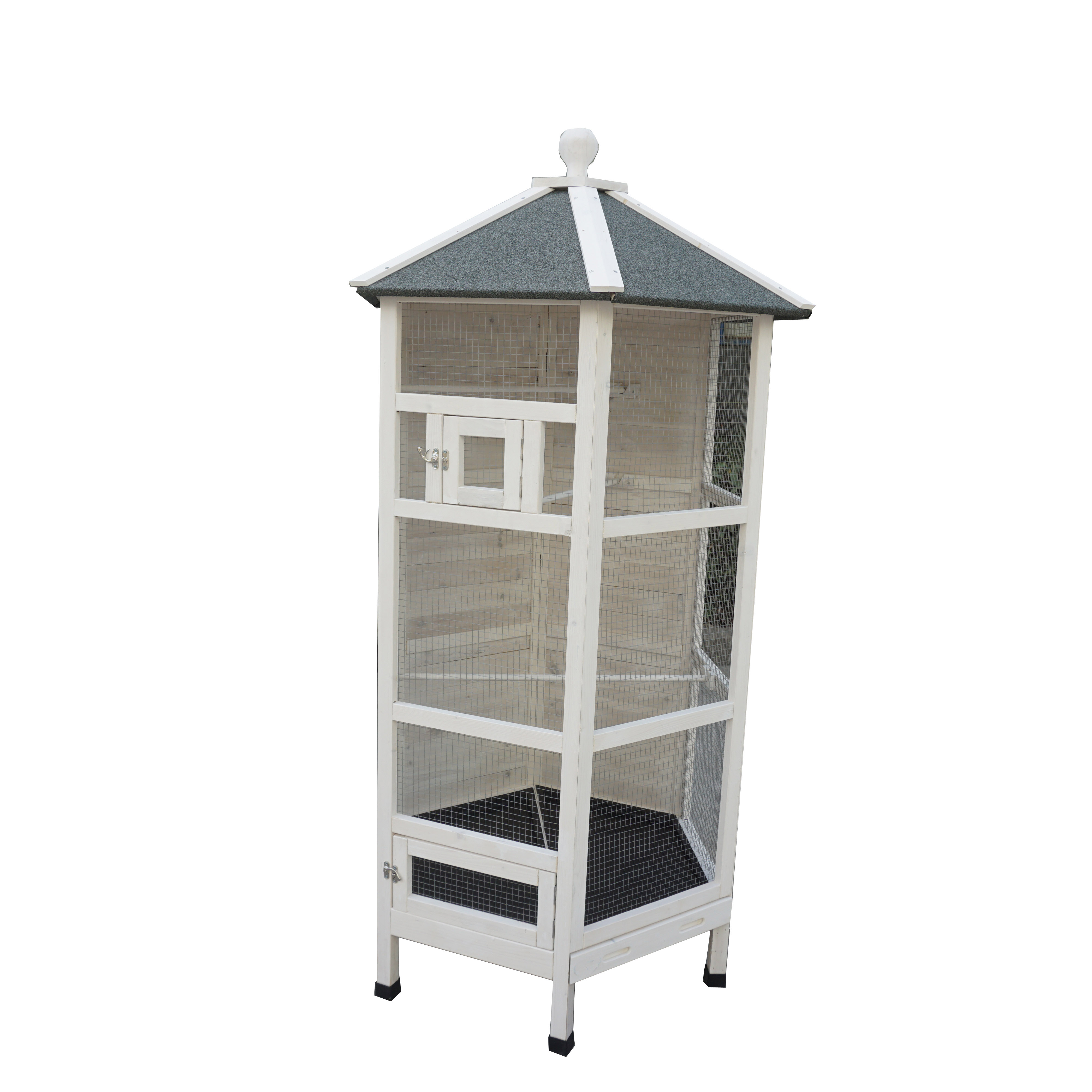 Hexagonal Outdoor Aviary Flight Galvanized wooden bird pigeon breeding cage for sale with Covered Roof