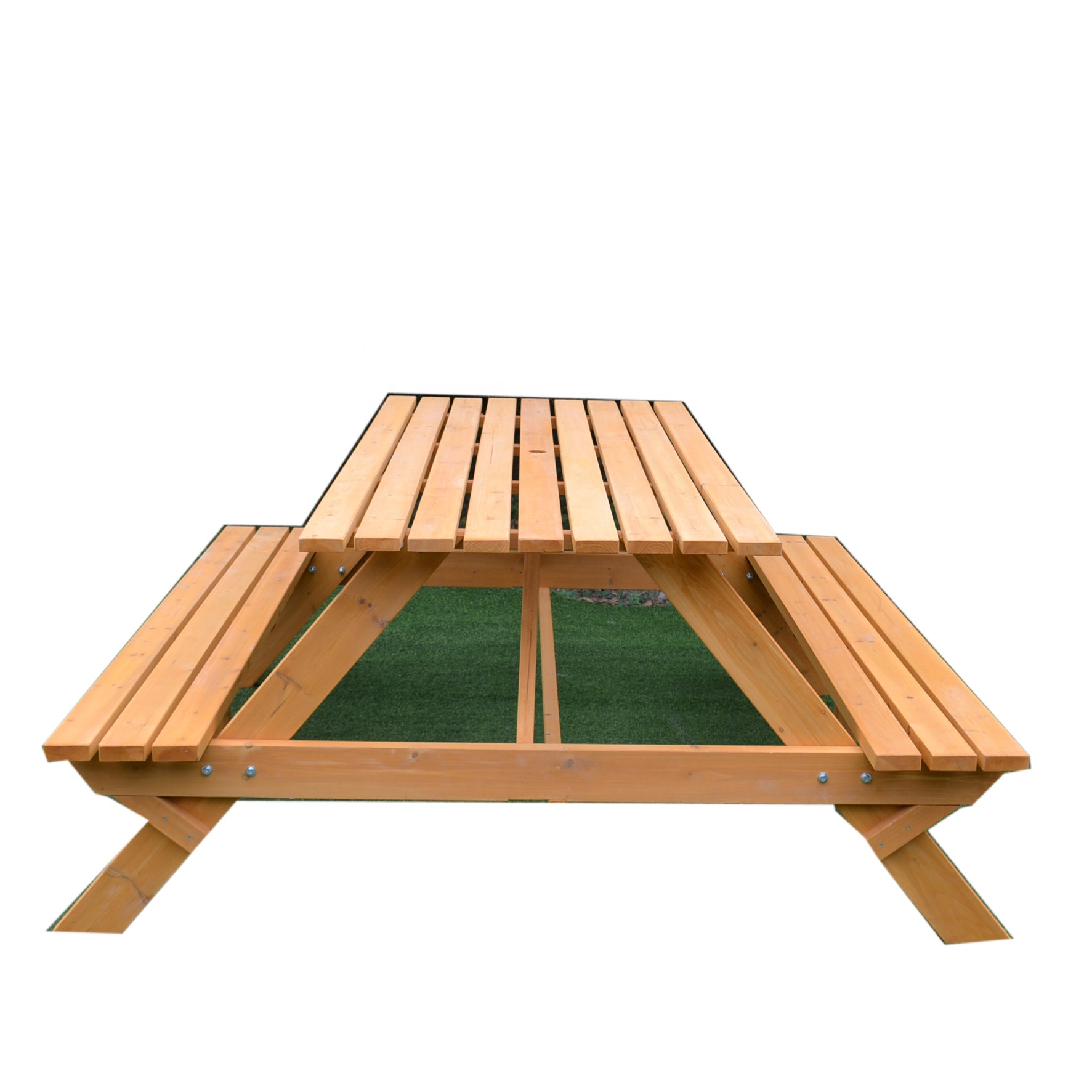 Outdoor park Bench Wooden Storage Garden Chair Slat table Picnic Set with Wood Umbrella Hold Design garden yard beer