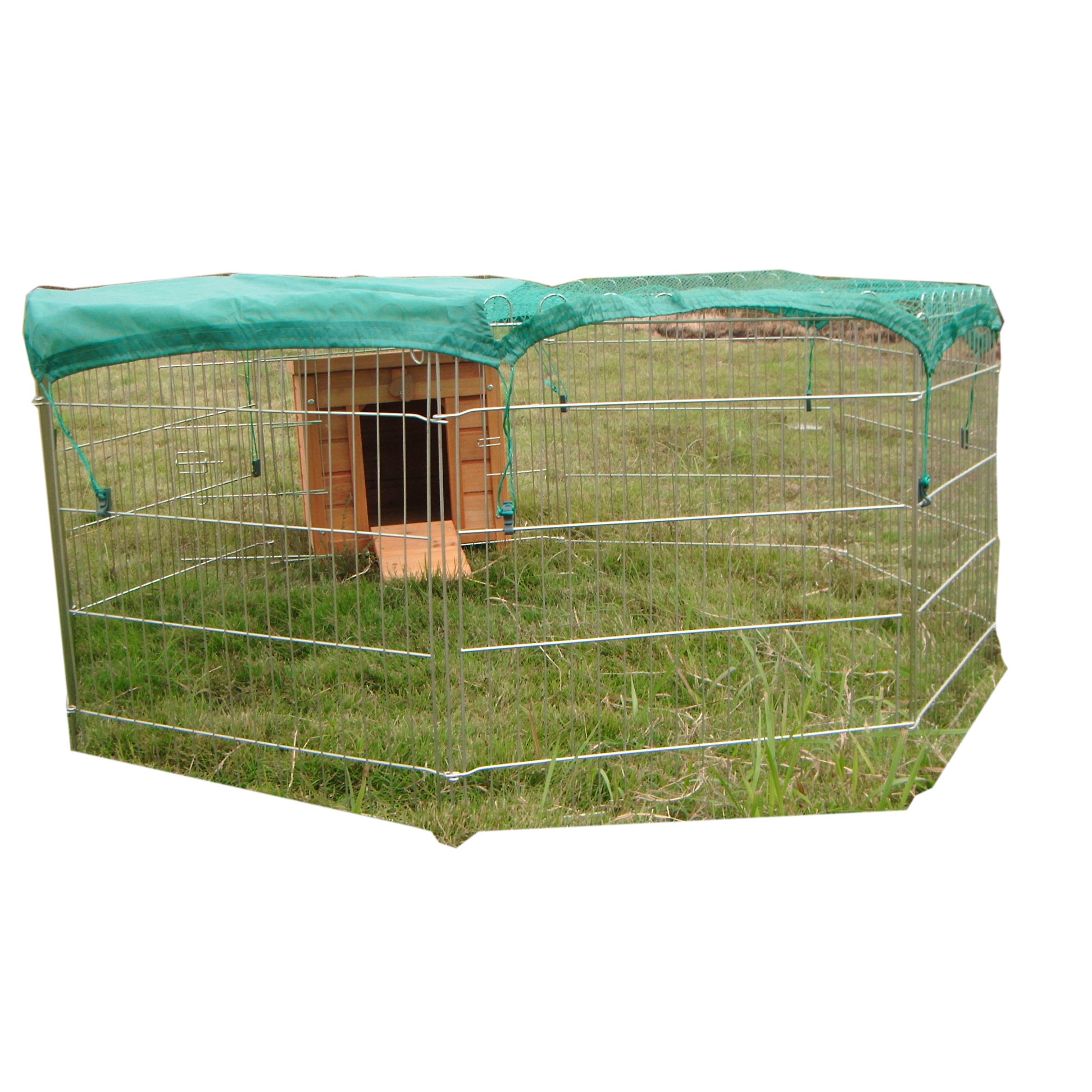 New Arrival China Outdoor Wooden Dog Kennels -
 1 x small hide house + 1 x Large Outdoor Octagon 55-inch pet Playpen Enclosure for Rabbit Puppy hutch wire animal Run Cages – Easy