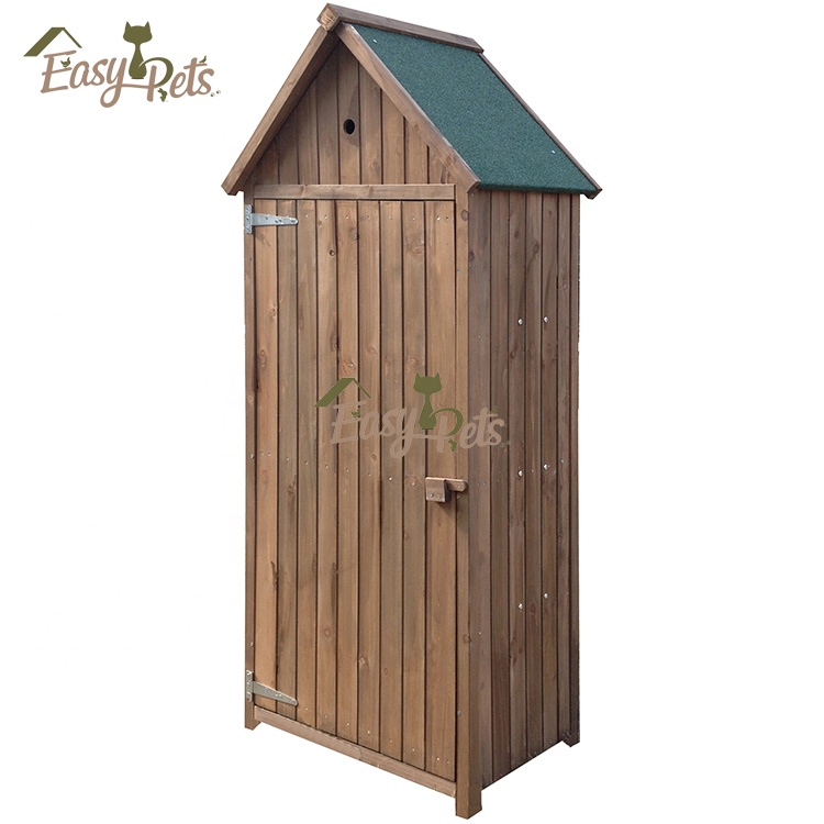 factory Outdoor flat pack waterproof Slat Wood Timber Lockable Doors Cabinet Garden Storage tool Sheds
