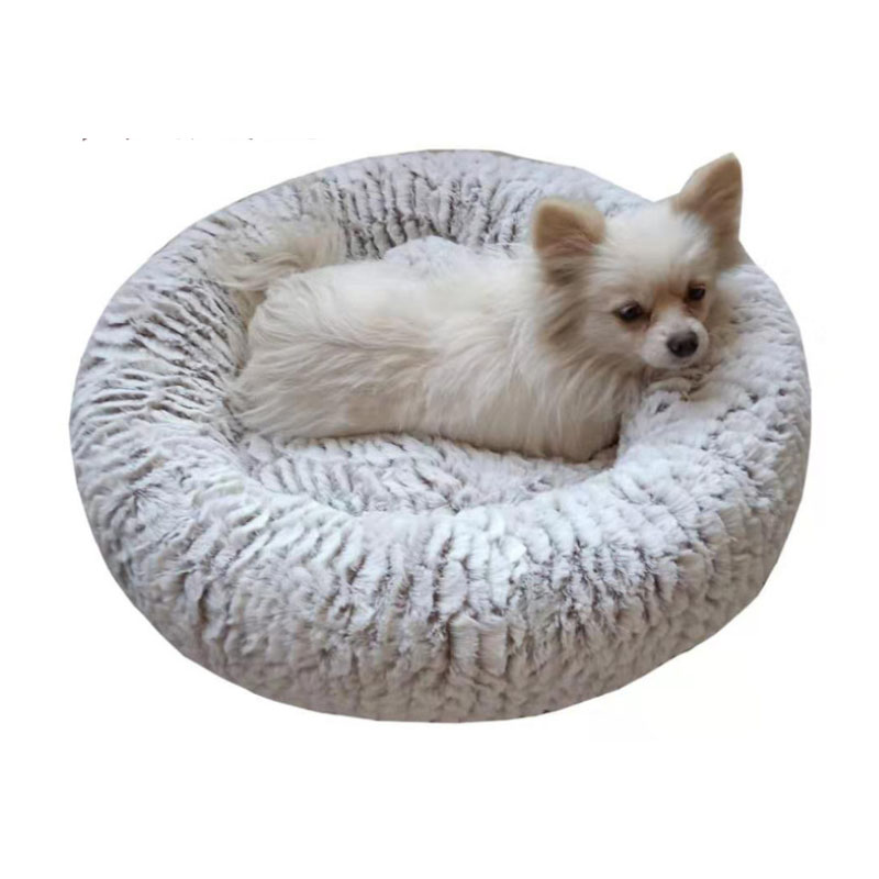 Round Small Donut Cuddler Orthopedic Puppy Beds Soft Faux Fur Fluffy Short Plush Anti Anxiety Machine Washabl Bed for Small Dogs