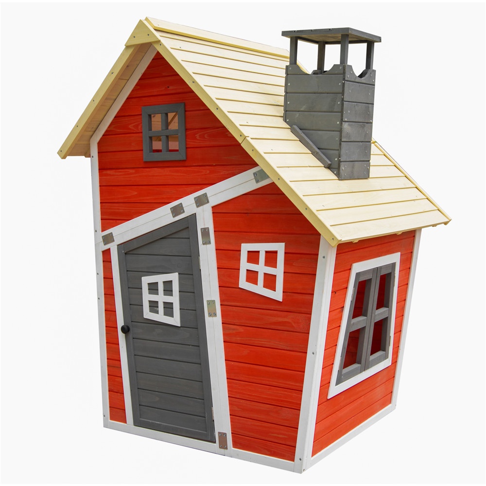 Factory Floor Tierra Garden safety Children's Whimsical Crooked Red wooden wendy House Playhouse with stairs