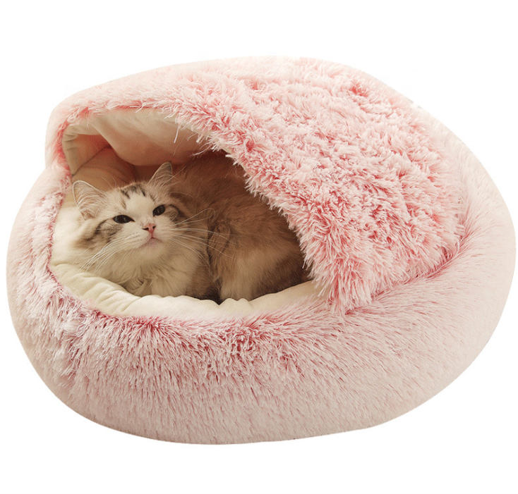 factory Lovely Soft Fleece cozy luxury round warm pet nest mat plush hamburger Shape Sleep Cushion pet donut dog cat bed