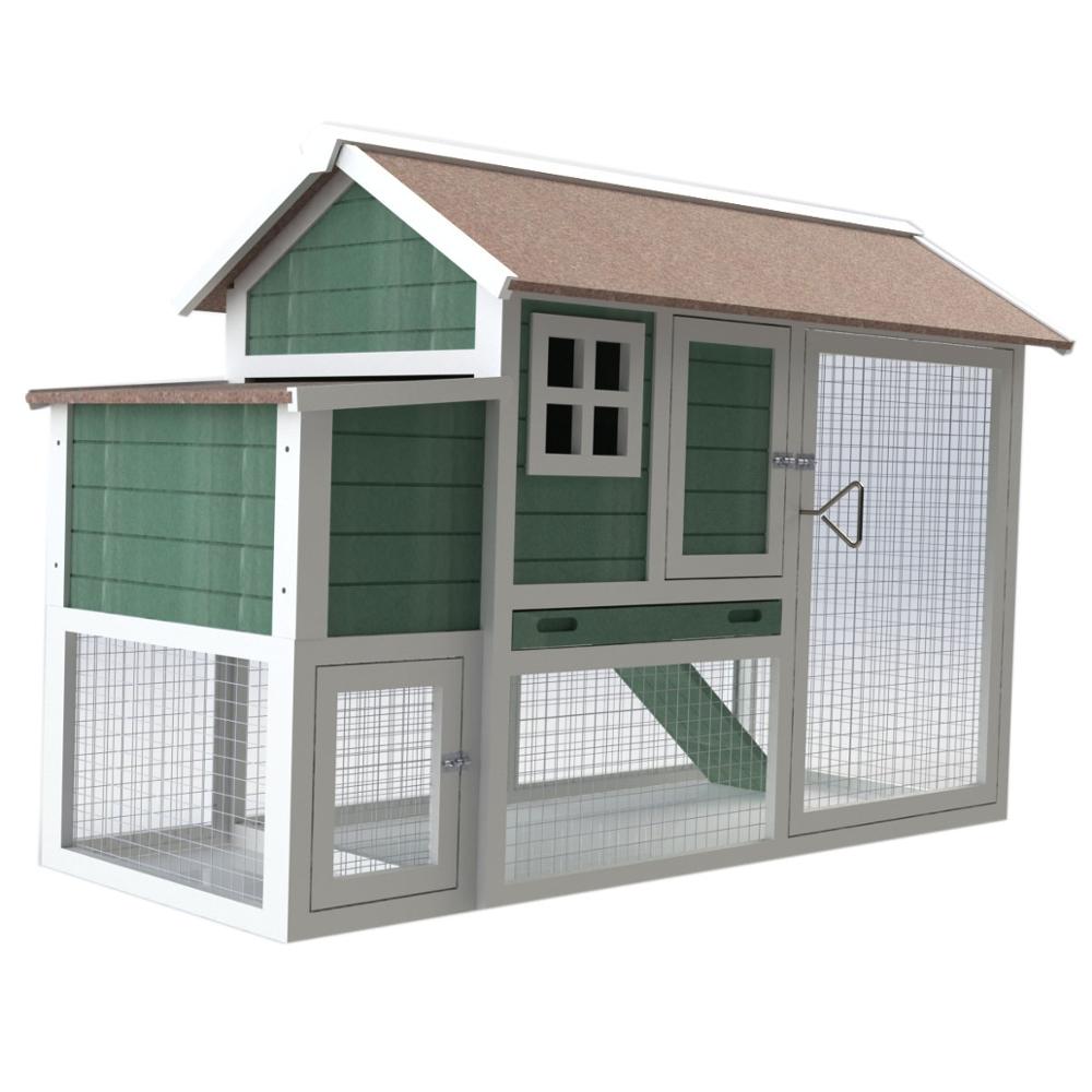 安くて簡単できれいな屋外のペットハウス緑の木製の鶏小屋屋根付きの家禽のケージが開きます46羽の鳥に適しています