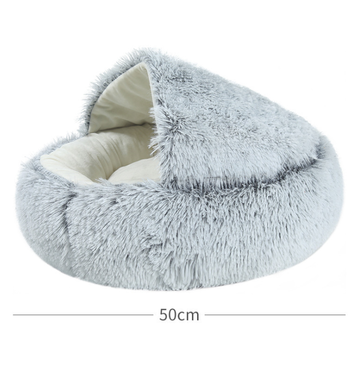 Round Plush Donut Pet Fur Donut Cuddler Warm Soft Dog Cat Cushion Calming Bed Non-Slip Bottom