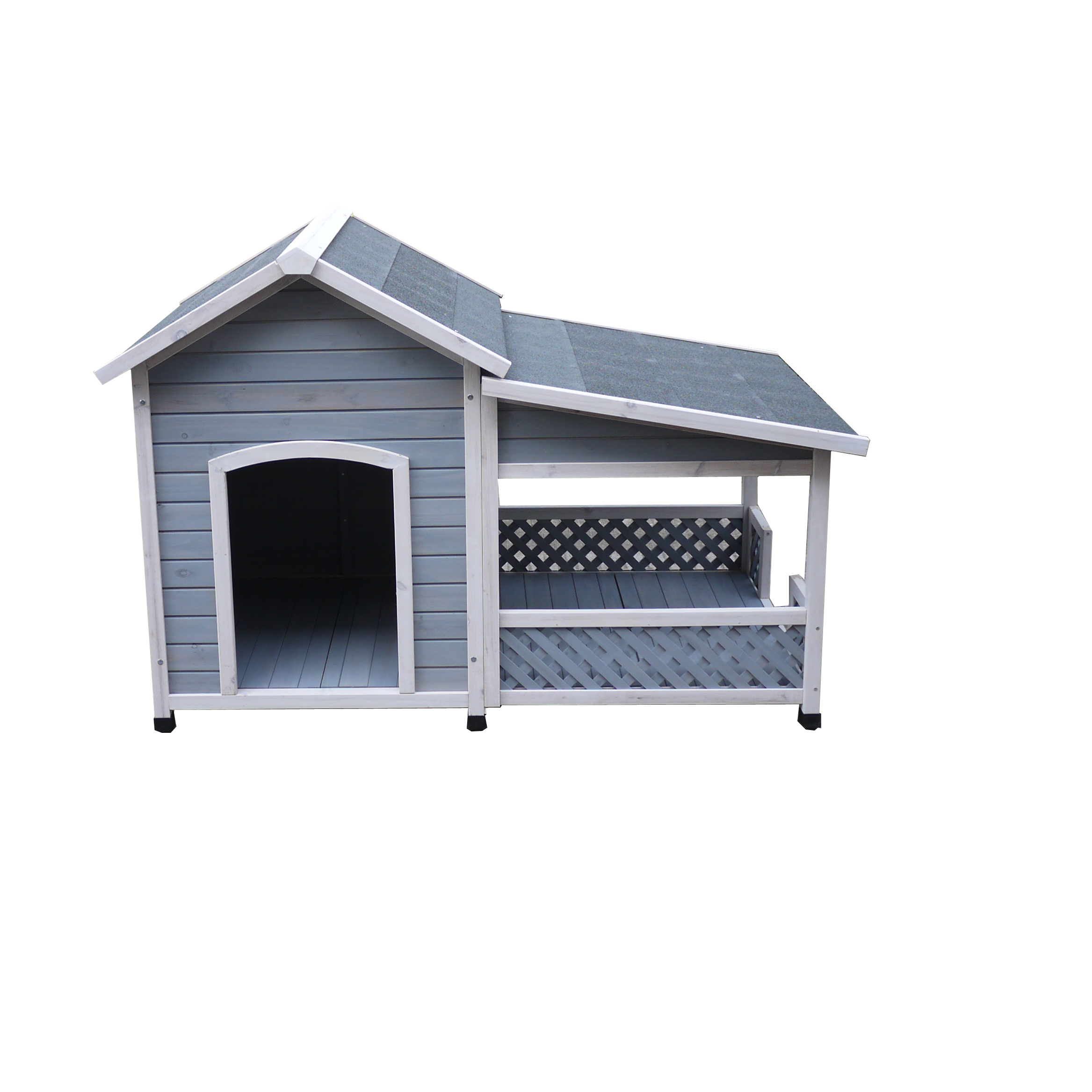 Leisure Porch Sun Bathing Pvc Strip wooden pet cages small animal cat house Dog Kennel With Veranda