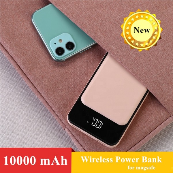 2021 super fast 10000mah magnet wireless power bank 22.5w portable lightweight  type-c power bank  for iphone 12